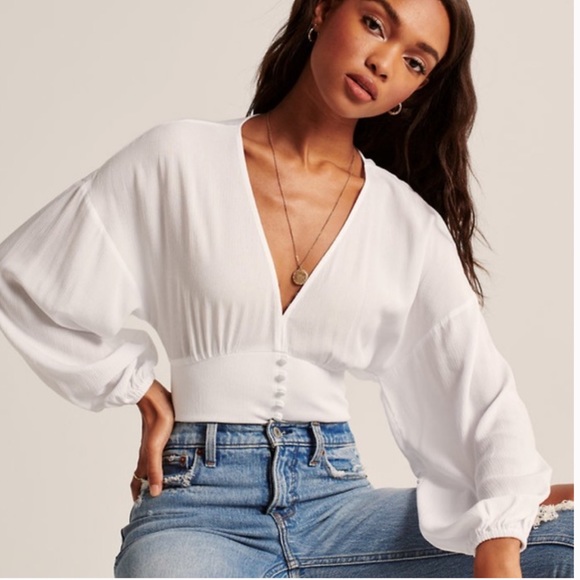 Abercrombie & Fitch Tops - Button-Up Waisted Blouse with Balloon Sleeves